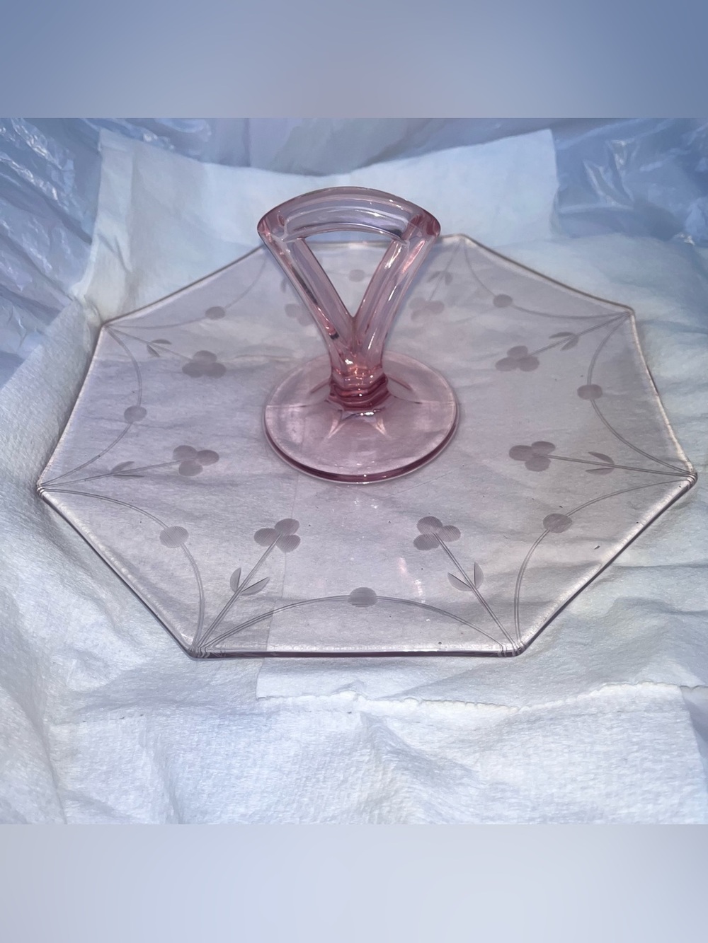 Vintage Pink Depression serving stand